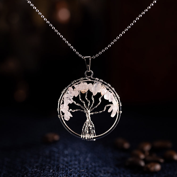 Sacred Growth -  Rose Quartz 925 Sterling Silver Tree of Life Necklace