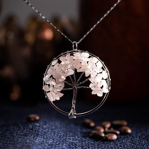 Blessed Awakening - Rose Quartz Tree of Life 925 Sterling Silver Chain Necklace