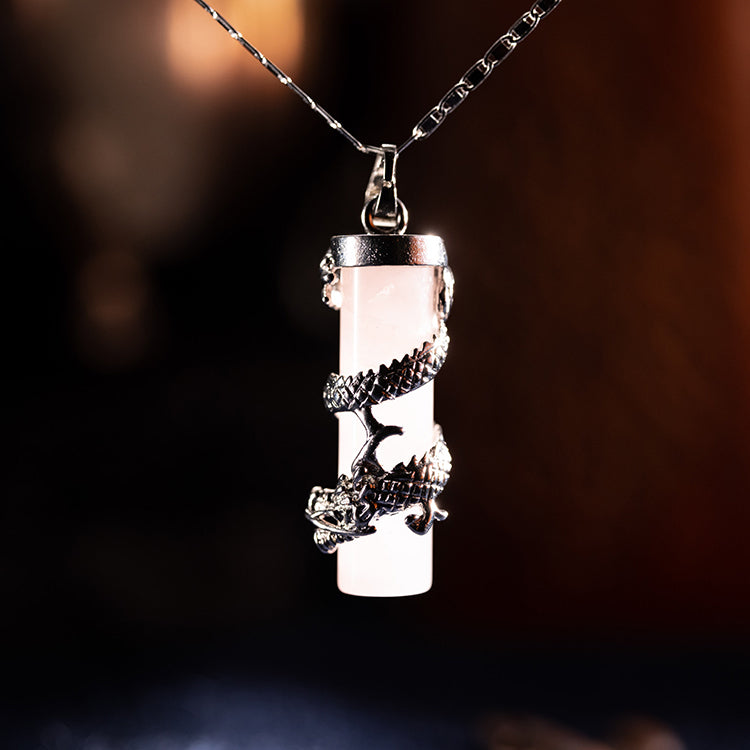 Wisdom and Protection - Rose Quartz Dragon Charm 925 Sterling Silver Necklace