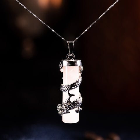 Wisdom and Protection - Rose Quartz Dragon Charm 925 Sterling Silver Necklace