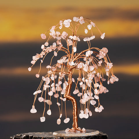 Balanced Beauty - Rose Quartz Agate Base Feng Shui Tree Of Life