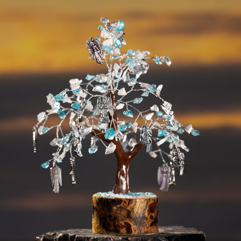 Universal Wisdom - Crystal Quartz Bule Topaz November Birthstone Angel Pendant  Feng Shui Tree