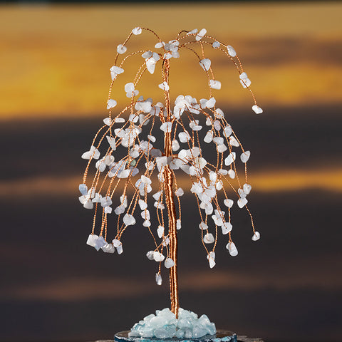 Seaside Sanctuary - Aquamarine March Birthstone Agate Base Feng Shui Tree