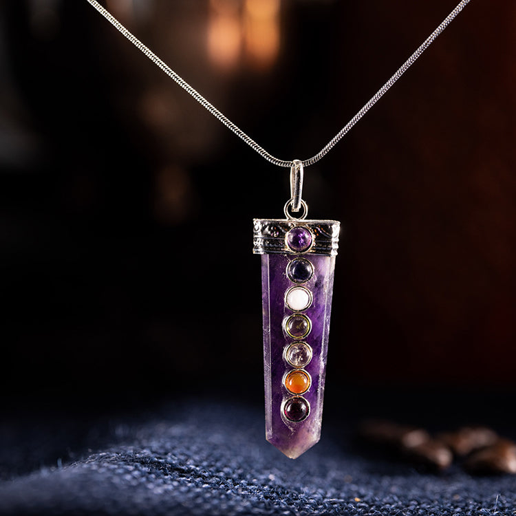 Purple Revelation - Amethyst Multi Stone Seven Chakras February Birthstone Necklace