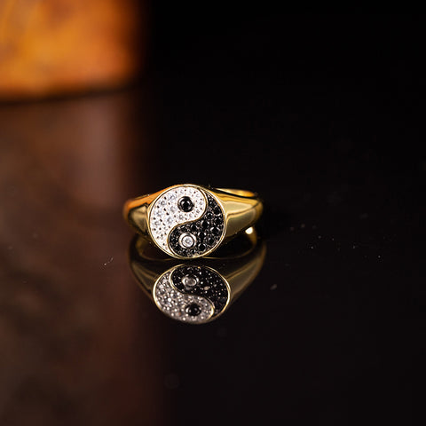 Celestial Dual Force - YinYang 14K Gold Cover 925 Sterling Silver Ring