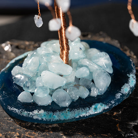 Seaside Sanctuary - Aquamarine March Birthstone Agate Base Feng Shui Tree