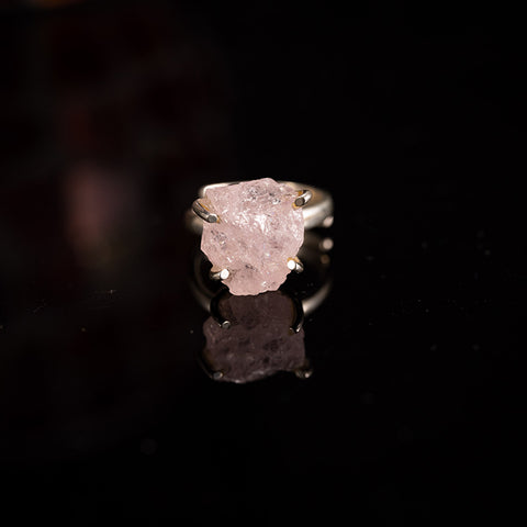 Compassionate Love - Morganite Rough Irregular Graceful Serene 925 Sterling Silver Ring