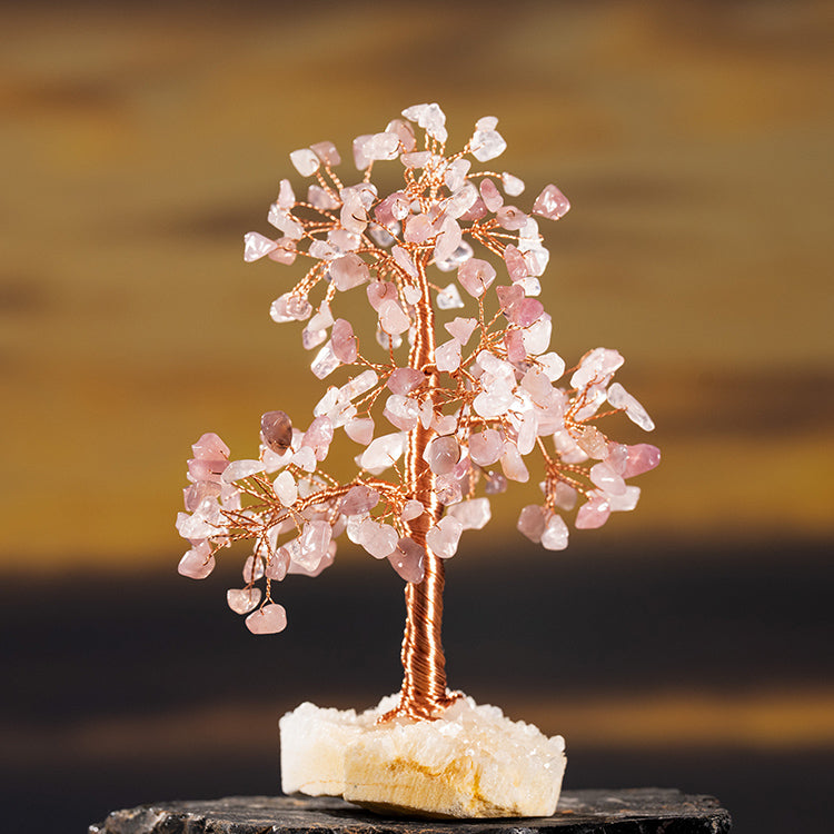 Aphrodite's Haven - Rose Quartz White Crystal Cluster Base Feng Shui Tree