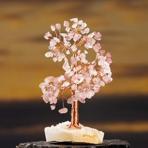 Aphrodite's Haven - Rose Quartz White Crystal Cluster Base Feng Shui Tree