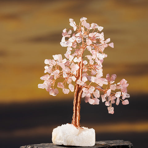 Aphrodite's Haven - Rose Quartz White Crystal Cluster Base Feng Shui Tree