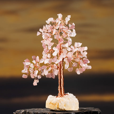 Aphrodite's Haven - Rose Quartz White Crystal Cluster Base Feng Shui Tree