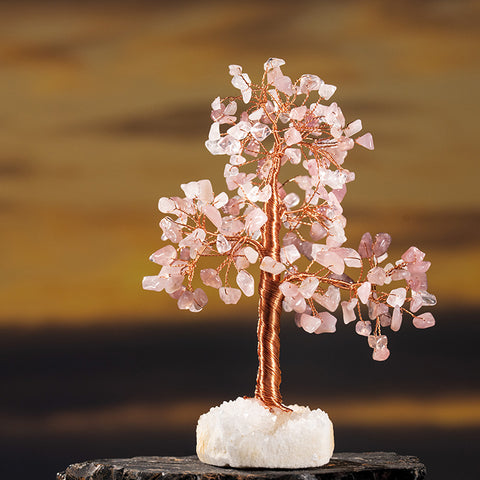 Aphrodite's Haven - Rose Quartz White Crystal Cluster Base Feng Shui Tree