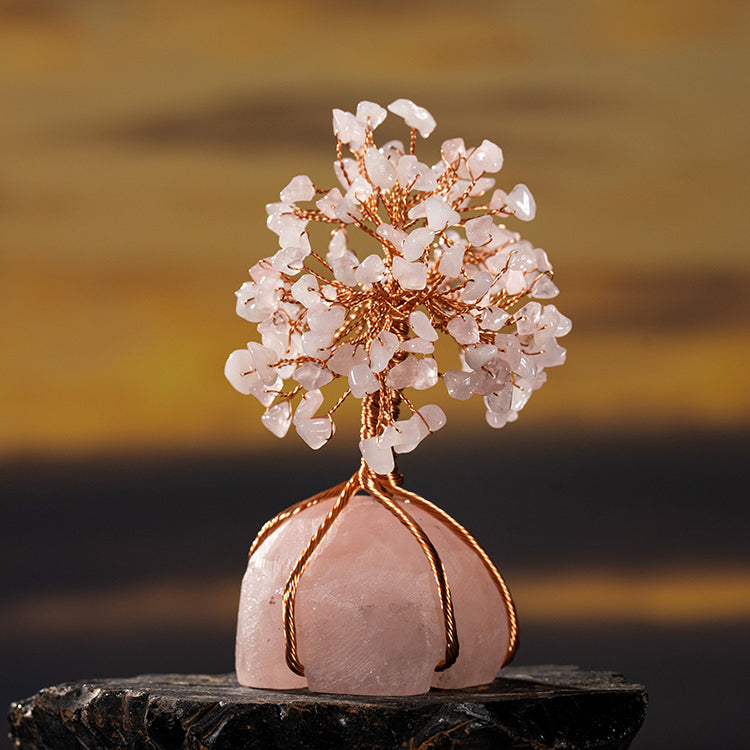 Love God's Gift - Rose Quartz Blooms Rose Quartz Base Feng Shui Tree Of Life