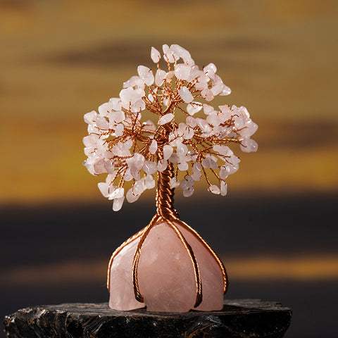 Love God's Gift - Rose Quartz Blooms Rose Quartz Base Feng Shui Tree Of Life