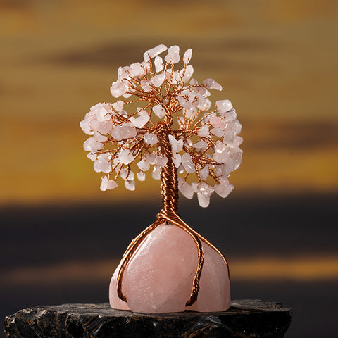 Love God's Gift - Rose Quartz Blooms Rose Quartz Base Feng Shui Tree Of Life