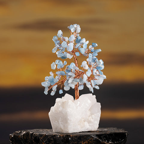 Divine Poseidon's Gift - Aquamarine March Birthstone Cystal Cluster Base Feng Shui Tree