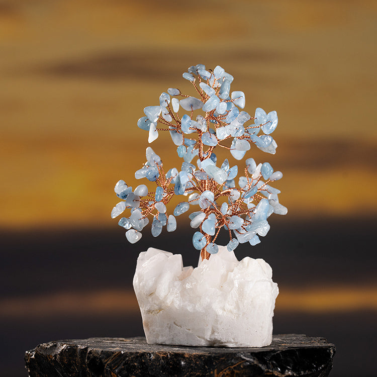 Divine Poseidon's Gift - Aquamarine March Birthstone Cystal Cluster Base Feng Shui Tree