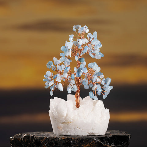 Divine Poseidon's Gift - Aquamarine March Birthstone Cystal Cluster Base Feng Shui Tree