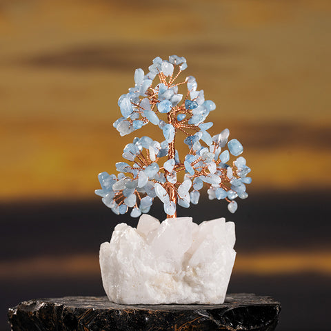 Divine Poseidon's Gift - Aquamarine March Birthstone Cystal Cluster Base Feng Shui Tree