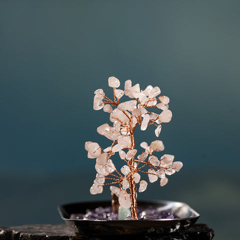 Enlightened Love - Rose Quartz Auspicious Cloud Charm Feng Shui Tree Incense Burner