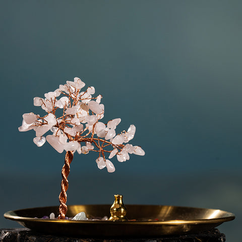 Serene Space - Rose Quartz Feng Shui Tree Of Life Copper Plate Incense Burner