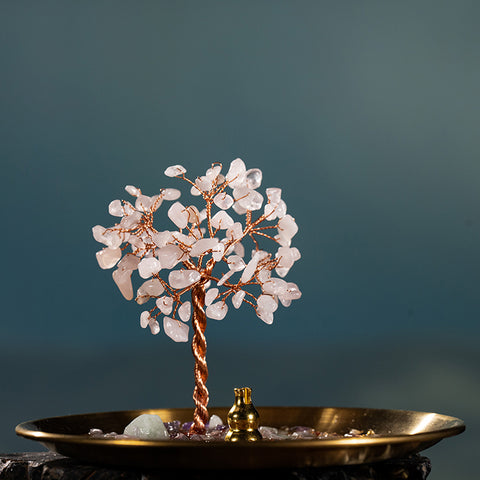 Serene Space - Rose Quartz Feng Shui Tree Of Life Copper Plate Incense Burner