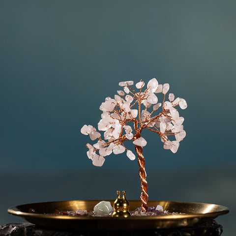 Serene Space - Rose Quartz Feng Shui Tree Of Life Copper Plate Incense Burner