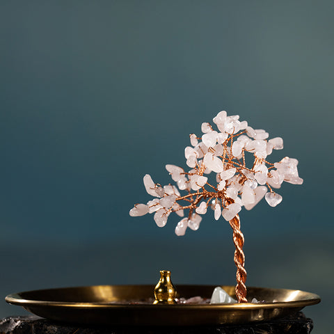 Serene Space - Rose Quartz Feng Shui Tree Of Life Copper Plate Incense Burner