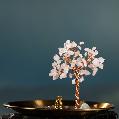 Serene Space - Rose Quartz Feng Shui Tree Of Life Copper Plate Incense Burner