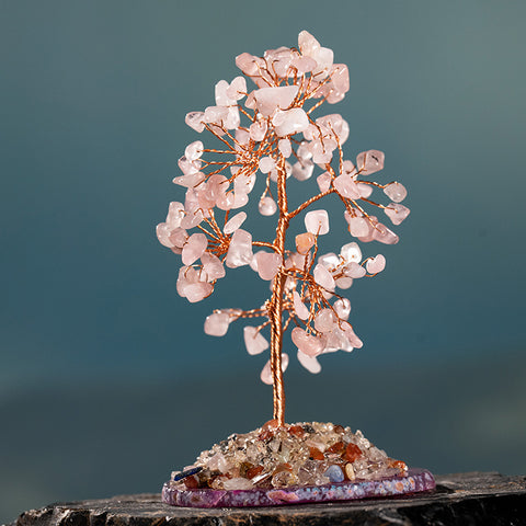 Love's Messenger - Rose Quartz Multi Stone Agate Base Lucky Gift Feng Shui Tree