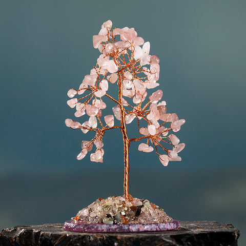 Love's Messenger - Rose Quartz Multi Stone Agate Base Lucky Gift Feng Shui Tree