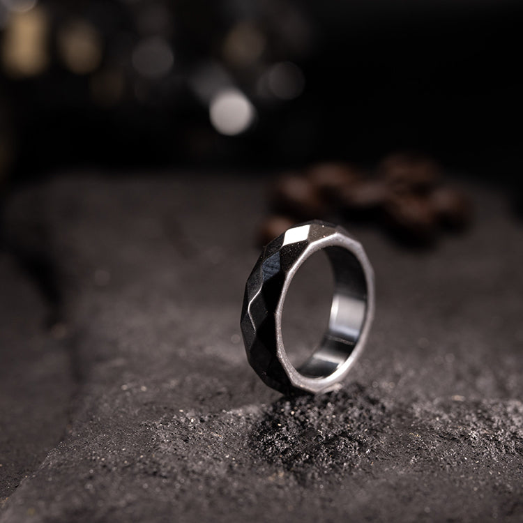 Enchanted Forest - Hematite Faceted Magnetic Protection Strength Ring