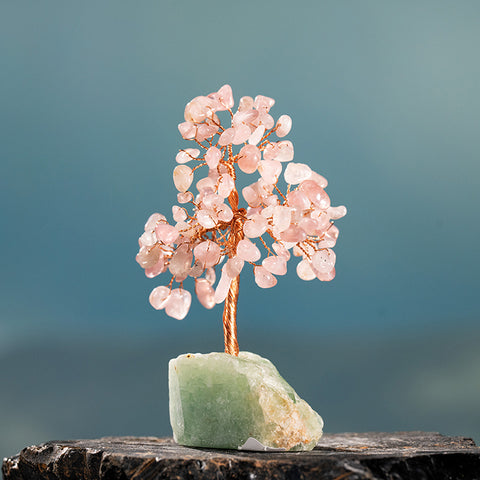 Tranquility Oasis - Rose Quartz Green Calcite Base Feng Shui Tree Of Life