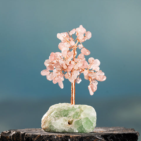 Tranquility Oasis - Rose Quartz Green Calcite Base Feng Shui Tree Of Life