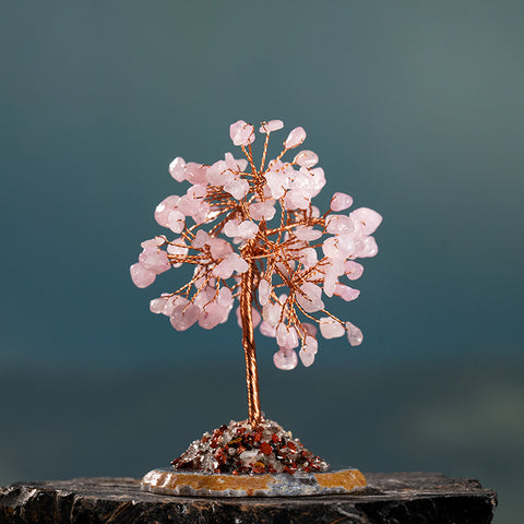Divine Love - Rose Quartz  Multi Stone Agate Base Lucky Gift Feng Shui Tree