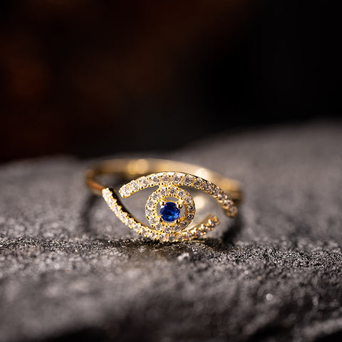 Holy Guardian - Evil Eye 14K Gold Over Sterling Silver Cubic Zirconia Ring