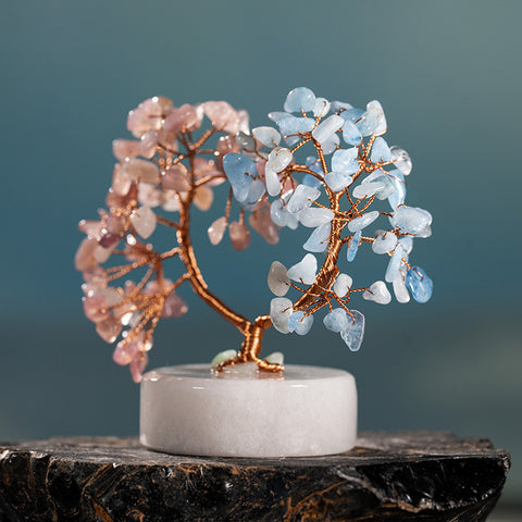 Eden Garden - Aquamarine March Birthstone Rose Quartz White Jade Base Feng Shui Tree