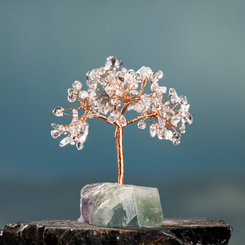 Universal Wisdom-Crystal Quartz Fluorite Base April Birthstone Feng Shui Tree