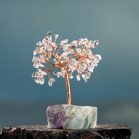 Universal Wisdom-Crystal Quartz Fluorite Base April Birthstone Feng Shui Tree