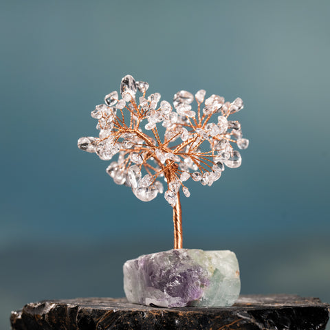 Universal Wisdom-Crystal Quartz Fluorite Base April Birthstone Feng Shui Tree