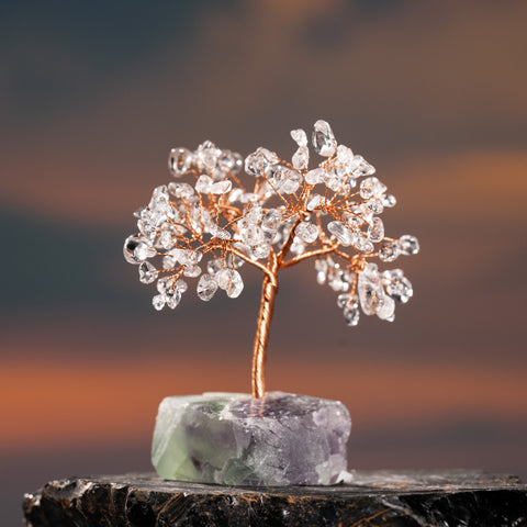 Universal Wisdom-Crystal Quartz Fluorite Base April Birthstone Feng Shui Tree