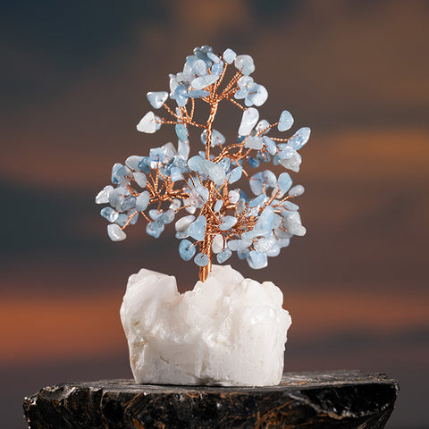 Divine Poseidon's Gift - Aquamarine March Birthstone Cystal Cluster Base Feng Shui Tree