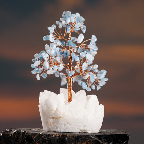 Divine Poseidon's Gift - Aquamarine March Birthstone Cystal Cluster Base Feng Shui Tree