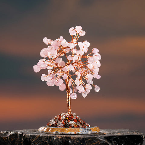 Divine Love - Rose Quartz  Multi Stone Agate Base Lucky Gift Feng Shui Tree