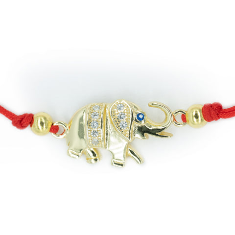 Glamorous Power - Lucky Elephant Red String 14K Gold Over 925 Sterling Silver Bracelet