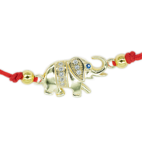 Glamorous Power - Lucky Elephant Red String 14K Gold Over 925 Sterling Silver Bracelet