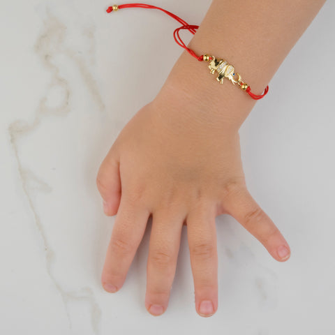 Glamorous Power - Lucky Elephant Red String 14K Gold Over 925 Sterling Silver Bracelet