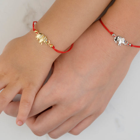 Glamorous Power - Lucky Elephant Red String 14K Gold Over 925 Sterling Silver Bracelet