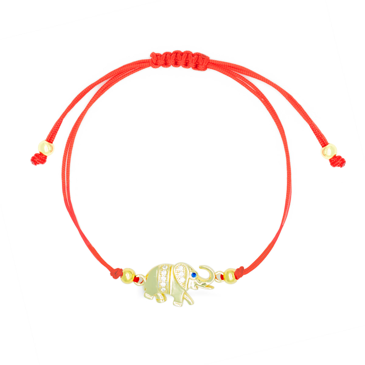 Glamorous Power - Lucky Elephant Red String 14K Gold Over 925 Sterling Silver Bracelet